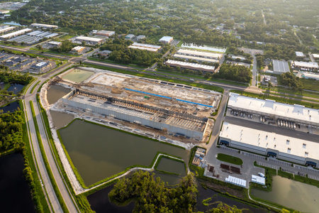 Construction of distribution warehouse. Development of commercial real estate market in the USAの写真素材
