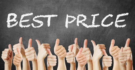 best price and thumbs upの写真素材