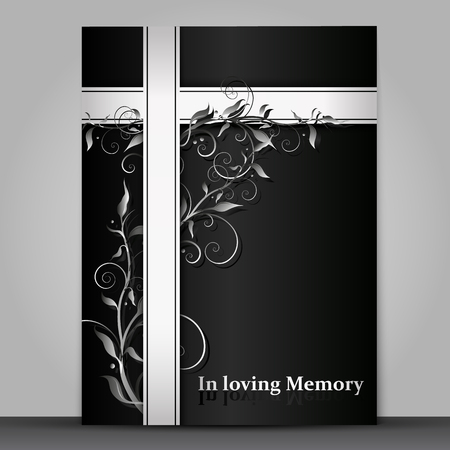 Dark mourning card with 3d floral ornament effect isolated on gray backgroundのイラスト素材