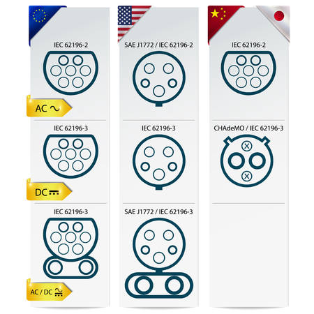 car charging plug types in europe america and asia vector illustrationのイラスト素材