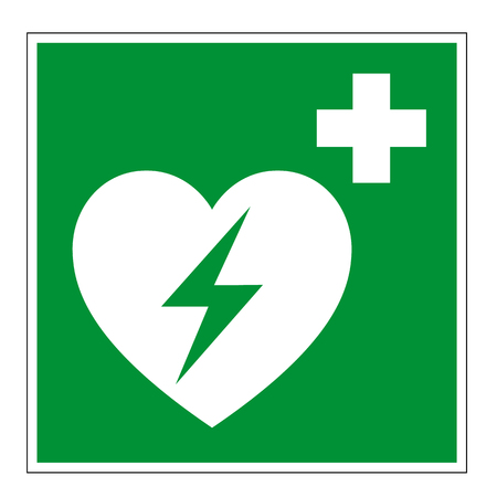 Rescue sign E010 DIN7010 AED defibrillator isolated on white background, prohibition signのイラスト素材