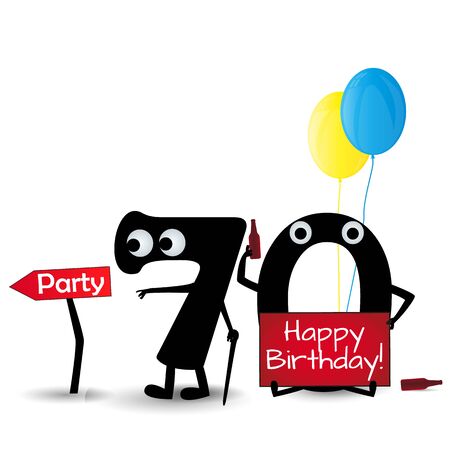 Happy birthday card 70 party invitation template isolated on white backgroundのイラスト素材