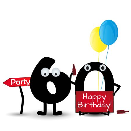 Happy birthday card 60 party invitation template isolated on white backgroundのイラスト素材