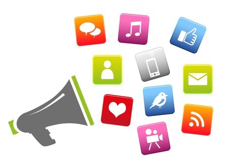 Megaphone with social media icons のイラスト素材