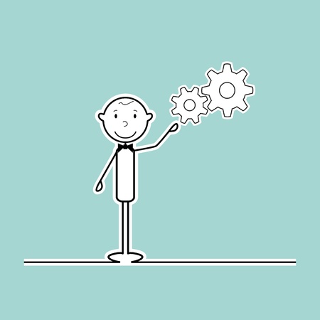 happy stick man with cogsのイラスト素材