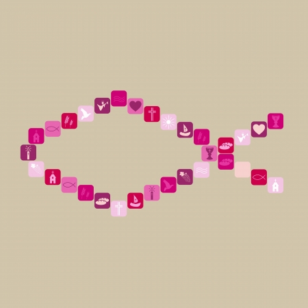 Pink christian fish illustration showing religion or church concept のイラスト素材