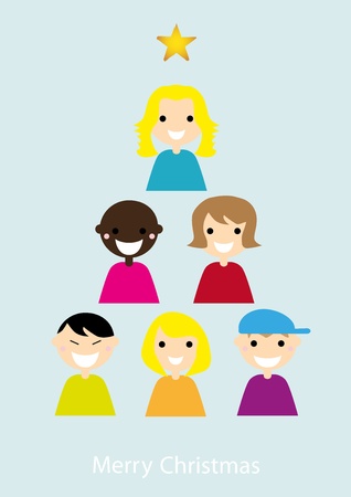 Christmas tree with childrenのイラスト素材