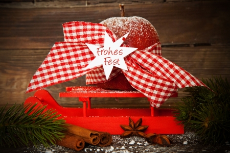 Christmas apple on a slideの写真素材
