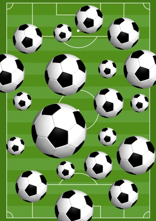 Soccer field and many soccer ballsの写真素材