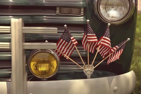 A lot of pickups sported these flags.の写真素材