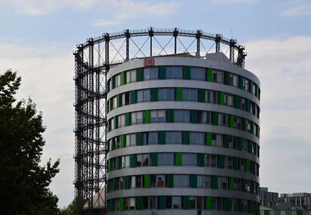 Historical Gasometer and modern Building in Schoeneberg, Berlinのeditorial素材