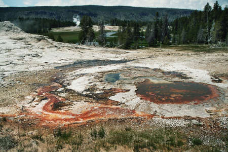 Hydrothermal Volcanic Landscape in Yellowstone National Park, Wyomingの写真素材