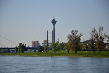 Panorama at the River Rhine in Duesseldorf, the Capital City of North Rhine-Westphaliaの写真素材