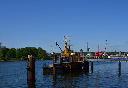 Ship in the Locks between North Sea and Baltic Sea in the Neighborhood Holtenau in Kiel, the Capital City of Schleswig - Holsteinのeditorial素材