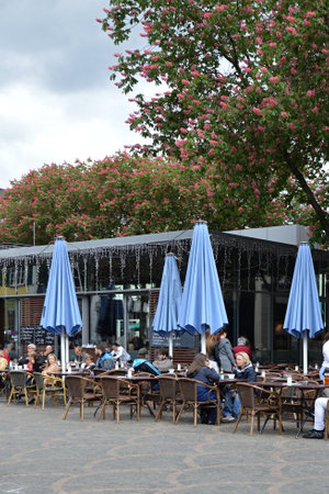 Beer Garden in Spring in the Town Bon, North Rhine-Westphaliaのeditorial素材