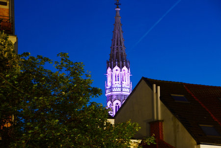 Historical City Hall at Night in the Old Town of Brussels, the Capital of Belgiumの写真素材