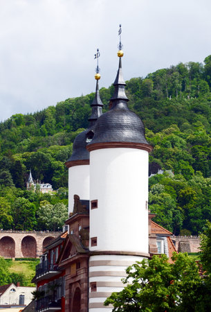 Historical City Gate in the Old Town of Heidelberg, Baden-Wuerttembergの写真素材