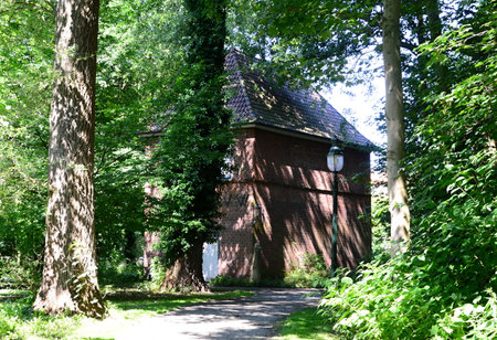 Park at the Historical Court House in the Town of otterndorf, Lower Saxonyの写真素材