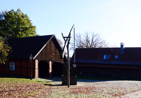 Historical Farm Ollershof in Autumn in the Town of Munster, Lower Saxonyの写真素材