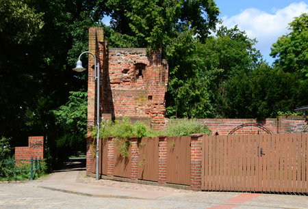 Historical Wall and Gate in the Old Hanseatic Town Salzwedel, Saxony - Anhaltの写真素材