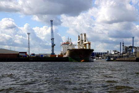 Container Ship in the Port of Hamburgの写真素材