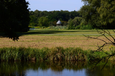 Park at the Historical Castle Richmond in Braunschweig, Lower Saxonyの写真素材