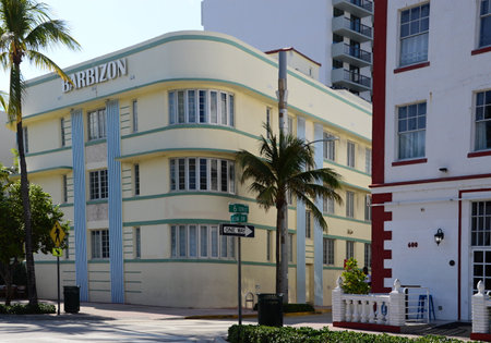 Historical Art Deco Building in Miami South Beach, Floridaの写真素材