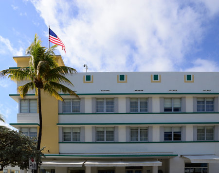 Historical Art Deco Building in Miami South Beach, Floridaの写真素材