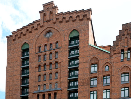 Historical Warehouse in the Neighborhood Speicherstadt in the Hanseatic City of Hamburgの写真素材