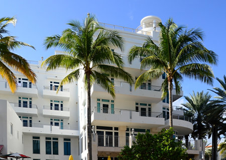 Historical Art Deco Building in Miami South Beach, Floridaの写真素材