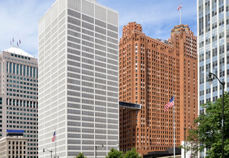 Modern Scyscrapers in Downtown Detroit, Michiganの写真素材