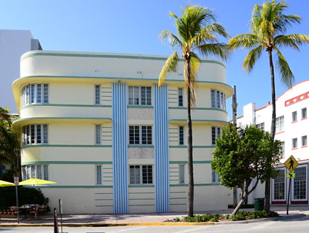 Historical Art Deco Building in Miami South Beach, Floridaの写真素材
