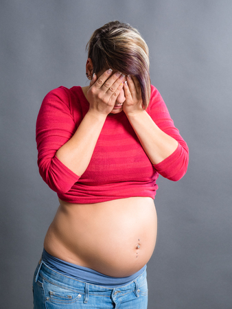 Stress at pregnant women.She has care and depressionの写真素材