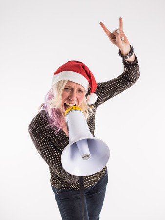 Happy mixed race businesswoman wearing Christmasの写真素材