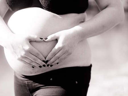 Pregnant woman with big bellyの写真素材