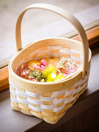 the flower basket for the wedding is waiting for its useの写真素材