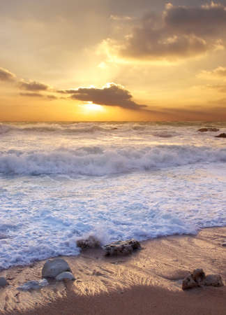 Beautiful seascape during bright sundownの写真素材