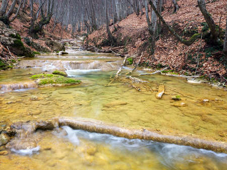 River and cascade in the canyonの写真素材