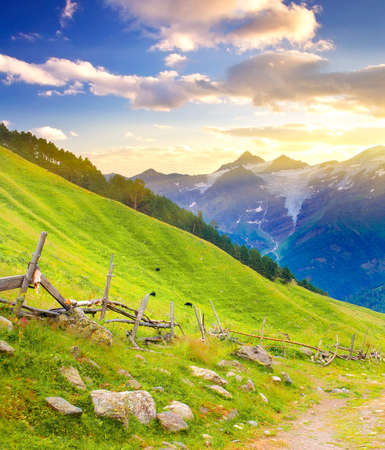 Sundown in the mountain valleyの写真素材