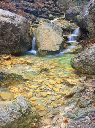 River and waterfalls in the canyonの写真素材