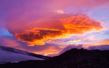 Beautiful mountain landscape during sundownの写真素材