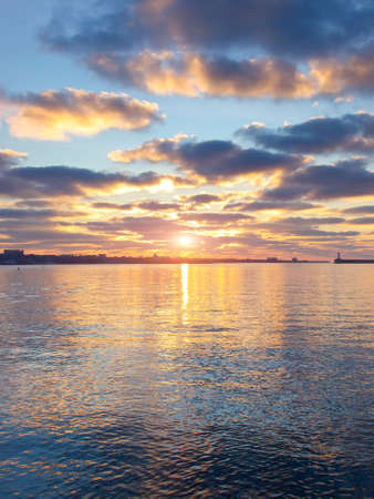Bright seascape during sunsetの写真素材