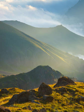 Mountain hills and clouds during sundown  Beautiful landscapeの写真素材