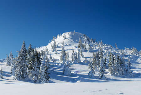 High snowy mountains  Beautiful winter landscapeの写真素材