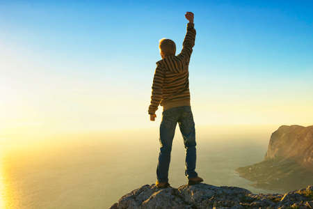 Champion on the mountain top  Sport and active life conceptの写真素材