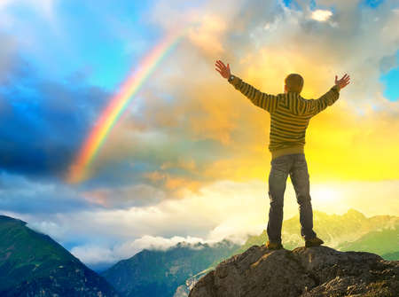 Champion on the mountain top. Sport and active life conceptの写真素材