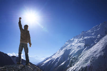Winner on the mountain top. Sport and active life conceptの写真素材