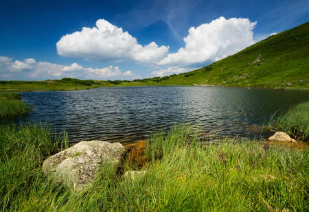 Lake and grass. Beautiful natural landscapeの写真素材