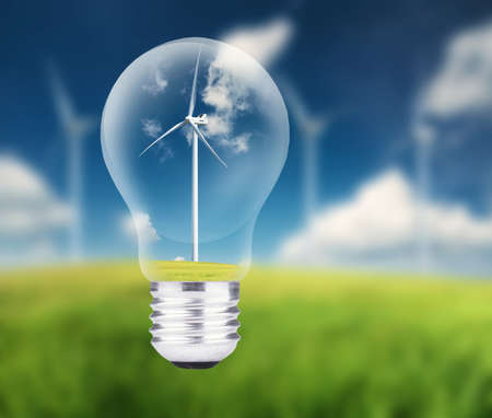 Wind power station in lamp. Ecological energy conceptの写真素材