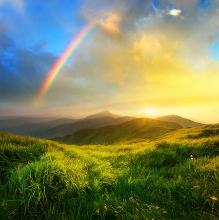 Mountain valley during sunrise. Natural summer landscapeの写真素材